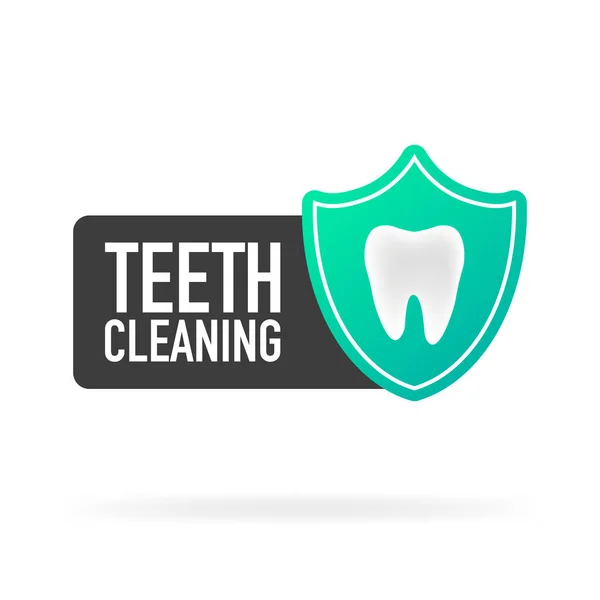 Limpieza Dental Protege Diseño Plano Ilustración Etiquetas Vectoriales — Archivo Imágenes Vectoriales