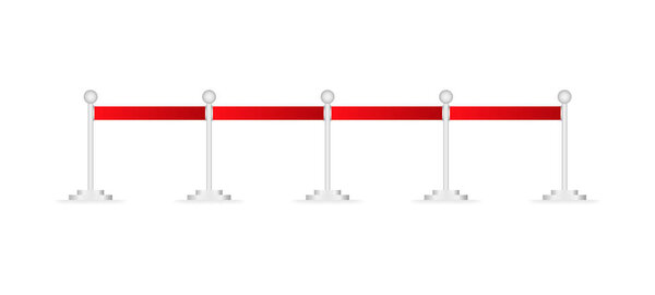 Realistic fence with red ropes on silver stanchions. Exclusive event. Vector illustration