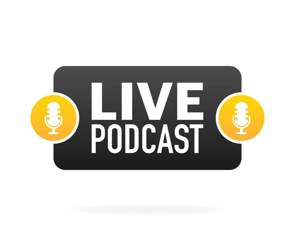Live Podcast Banner Platt Stil Vit Bakgrund Spela Podcast Webbmedia — Stock vektor