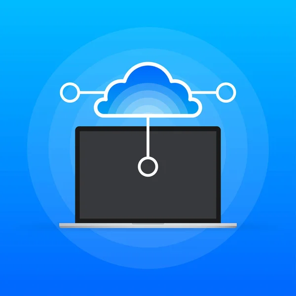 Cloud Computing Symbol Und Laptop Auf Blauem Hintergrund Vektorillustration — Stockvektor
