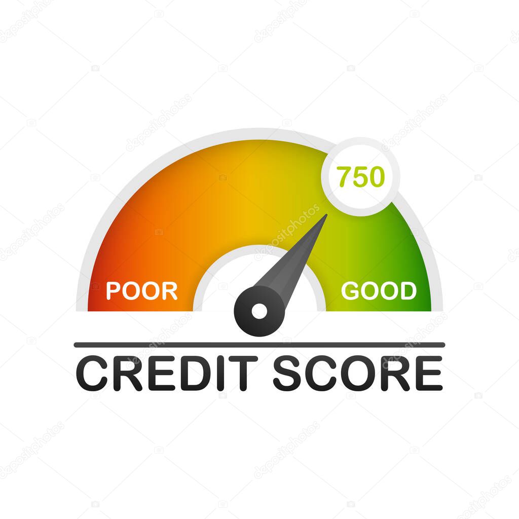 Detailed illustration of a credit score meter with pointer