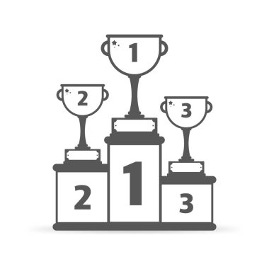 Beyaz arka planda 1., 2. ve 3. olan kazananlar için podyumlar. Gri simge. Vektör illüstrasyonu