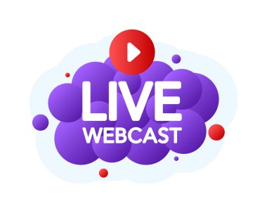 Canlı Webcast Bubble Banner, menekşe amblem etiketi. Vektör illüstrasyonu.