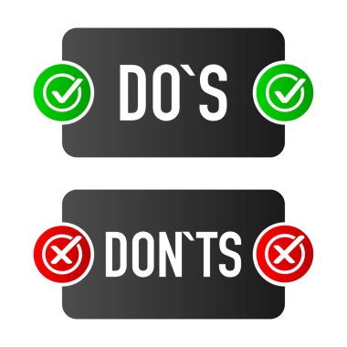 Dos and Donts afişi. Onaylandı ve reddedildi. Pozitif geri bildirim konsepti. Düz pankart. Vektör illüstrasyonu