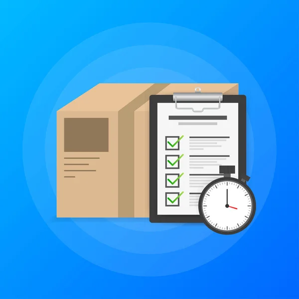 Logotyp För Expressleverans Snabb Leverans Paket Med Stoppur Blå Bakgrund — Stock vektor