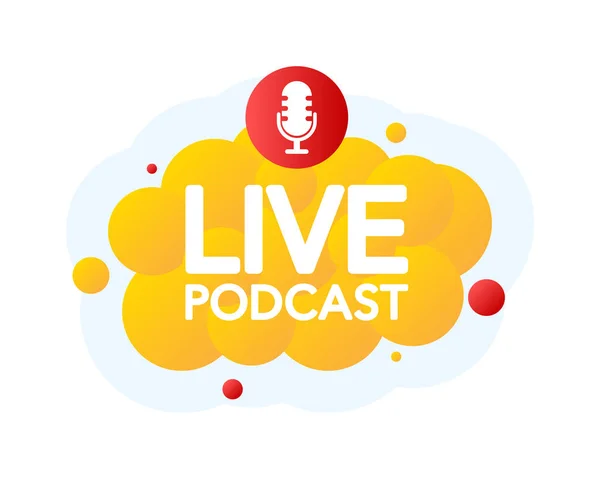 Live Podcast Bubble Banner Желтая Эмблема Векторная Иллюстрация — стоковый вектор