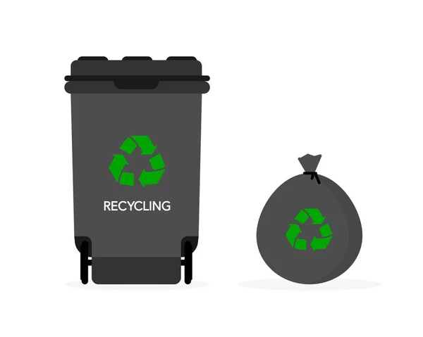 Afvalrecycling Vuilniszak Doos Buurt Vectorillustratie — Stockvector