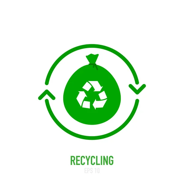 Afvalrecycling Icoon Vuilniszak Platte Stijl Vectorillustratie — Stockvector