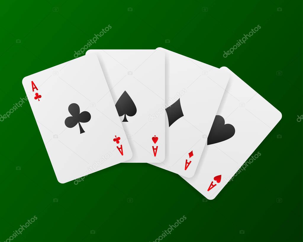 Playing cards in the casino on a green background. Vector illustration
