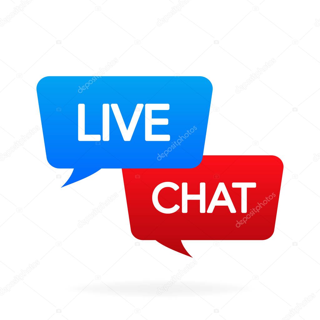 Live chat bubble message banner on white background. Blue and red. Vector illustration