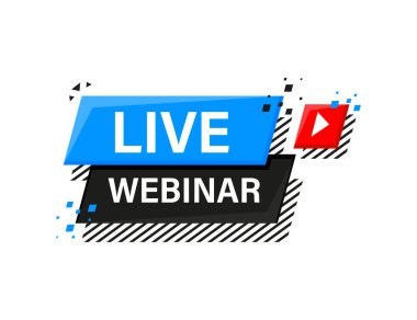 Yaşa Webinar. Beyaz arkaplanda düz rozet vektör çizimi.