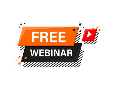 Bedava webinar. Beyaz arkaplanda düz rozet vektör çizimi.