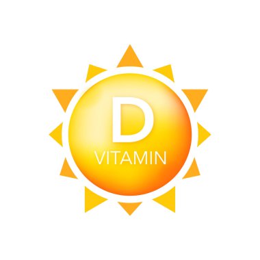 D vitamini beyaz zeminde güneşlenir. Ultraviyole elementler Vektör illüstrasyonu.
