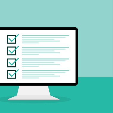 Çevrimiçi yeşil arka plan sınavı. Vektör illüstrasyonu.