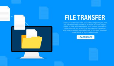 Beyaz arkaplanda dosya aktarımına sahip modern düz simge. Belge simgesi vektörü. İzometrik vektör.