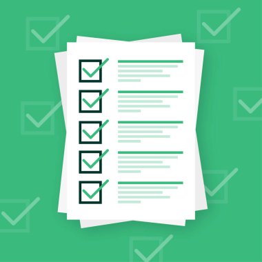 Yeşil arkaplanı kontrol et. İşaretleme işareti. Vektör illüstrasyonu.