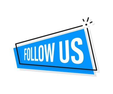 Beyaz arka planda üç boyutlu megafon afişini takip edin. Vektör illüstrasyonu.