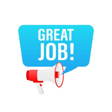 Beyaz arka planda 3 boyutlu megafon afişi harika olmuş. Vektör illüstrasyonu.