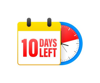 Takvime 10 gün kaldı. Saat simgesi gösterimi. Tatil konsepti. Zamanlayıcı simgesi çizimi. Vektör işareti. Geri sayım takvimi.