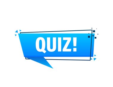 Beyaz arkaplanda 3B biçiminde mavi bilgi yarışması afişi. Vektör illüstrasyonu.