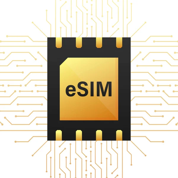 Digitaler E-SIM-Chip Motherboard Digitalchip. Moderne Ikone. Weißer Hintergrund. Vektorvorlage. Symbol für Kommunikation. — Stockvektor