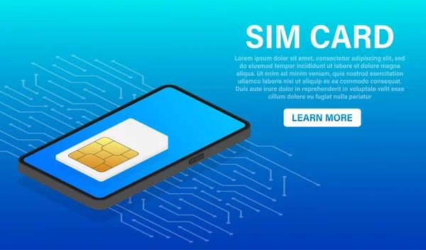 Sim Card Chip auf blauem Hintergrund. Vektorvorlage. Symbol für Kommunikation. — Stockvektor