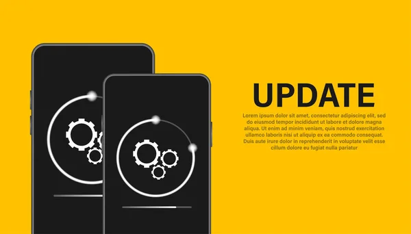Daten aktualisieren oder mit dem Balkenprozess synchronisieren. Update auf Laptop und Smartphone. — Stockvektor