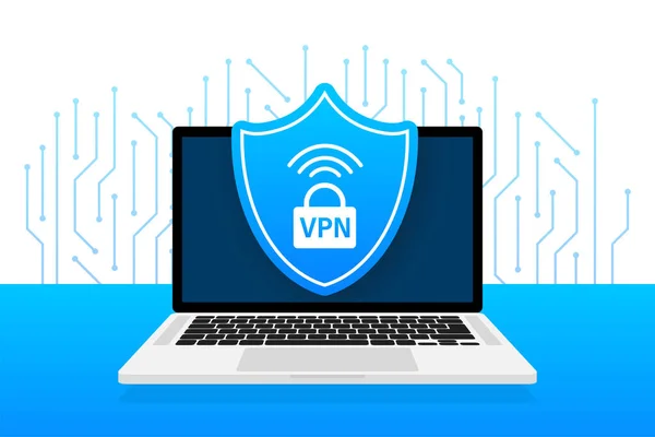 白色背景上的VPN平面蓝色安全标签。矢量说明. — 图库矢量图片