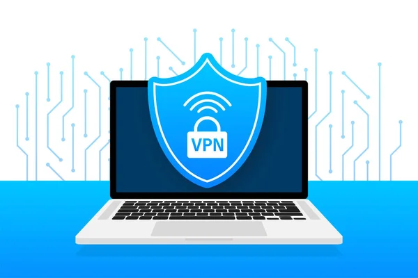 Beyaz arkaplandaki VPN düz mavi güvenlik etiketi. Vektör illüstrasyonu.