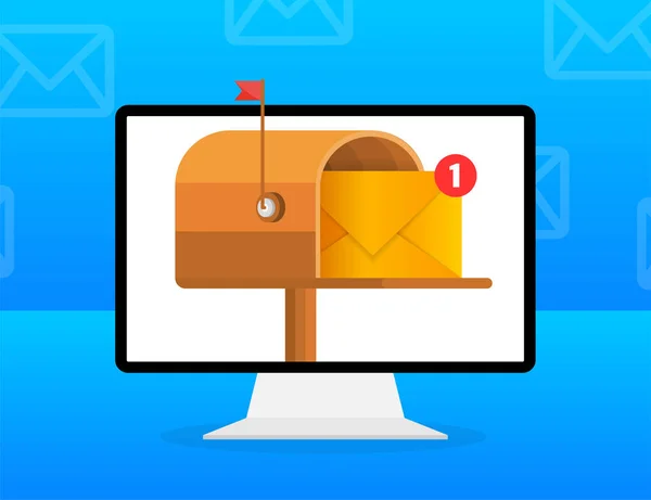 Caixa de correio com uma letra no interior em um estilo plano em um fundo amarelo. Subscreva a nossa newsletter. Ilustração vetorial. — Vetor de Stock