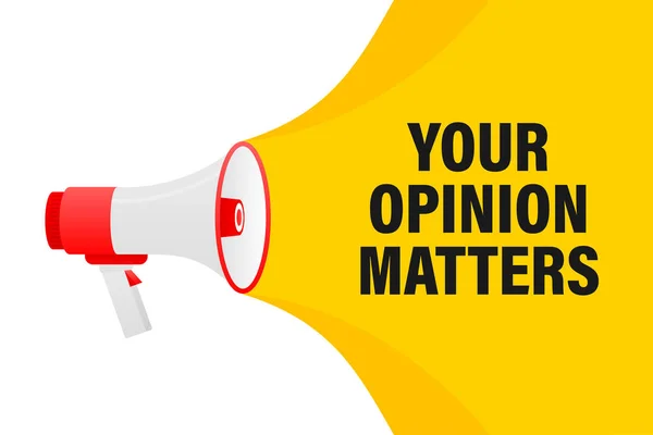 Sarı megafon senin görüşüne göre önemli bir kavram. Beyaz arkaplanda vektör illüstrasyonu.