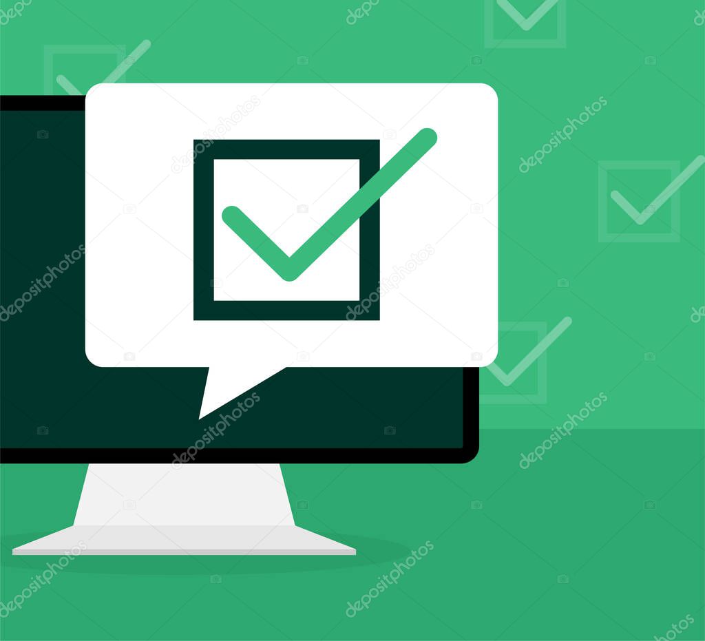 Line survey laptop in flat style green background. Vector icon. Vector flat. Line icon. Computer screen.