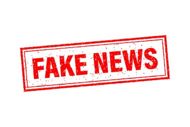 Beyaz arka planda sahte haber damgası. İş tasarımı. Vektör illüstrasyonu.
