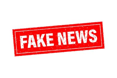 Beyaz arka planda sahte haber damgası. İş tasarımı. Vektör illüstrasyonu.