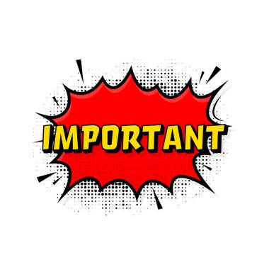 Important in vintage style. Cartoon style vector. Pop art. Vector text. Wow effect. clipart