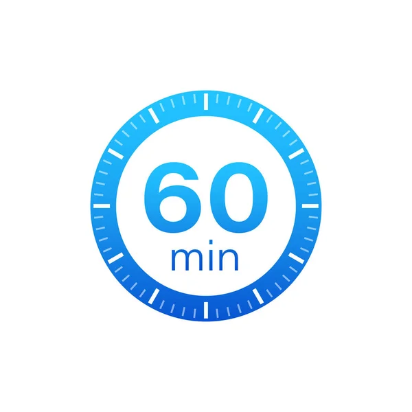 Les 60 minutes, icône vectorielle chronomètre. Icône chronomètre en style plat sur fond blanc. Illustration vectorielle. — Image vectorielle