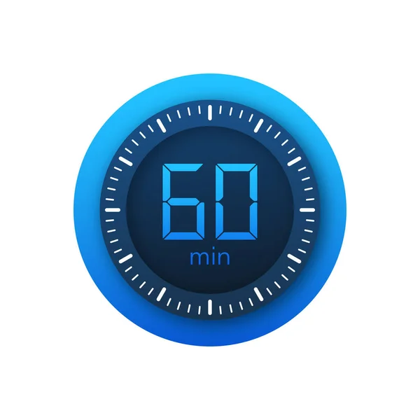 Les 60 minutes, icône vectorielle chronomètre. Icône chronomètre en style plat sur fond blanc. Illustration vectorielle. — Image vectorielle