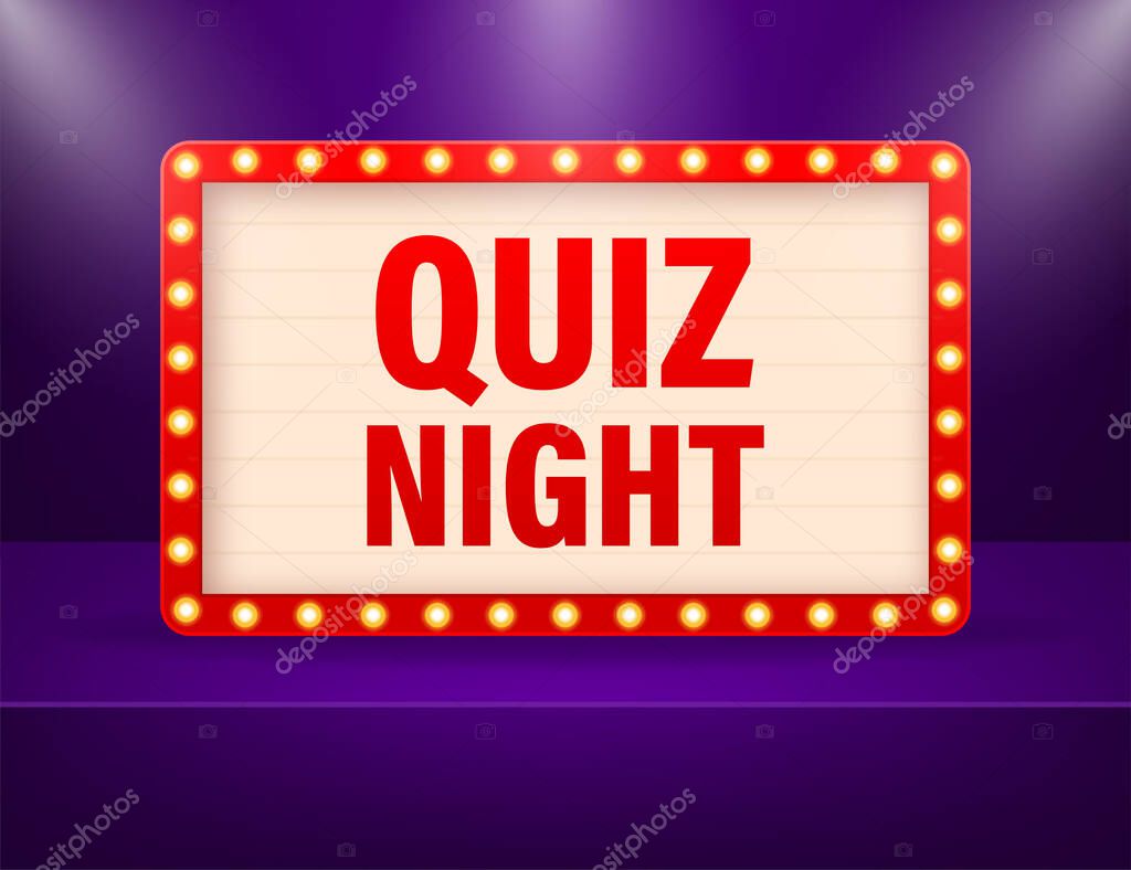 Cartoon banner. Neon quiz sign vector design template. Giveaway banner. Game sign
