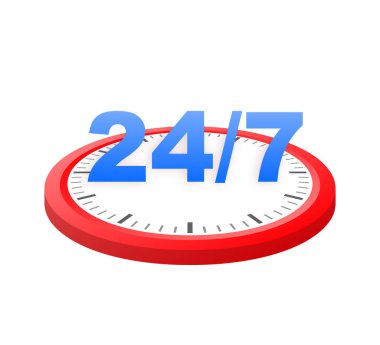 Beyaz arka planda 24 saatlik soyut destek. Müşteri hizmetleri. Çevrimiçi destek çağrı merkezi. Düz vektör. Logo vektörü.