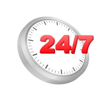 Beyaz arka planda 24 saatlik soyut destek. Müşteri hizmetleri. Çevrimiçi destek çağrı merkezi. Düz vektör. Logo vektörü.