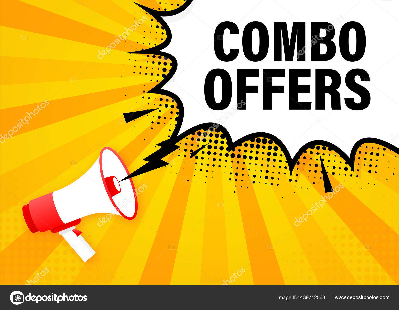 Combo offers megaphone yellow banner in 3D style. Vector illustration.  Stock Vector by ©vectorup 439712568