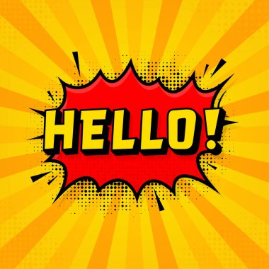 Klasik tarzda merhaba. Çizgi film tarzı vektör. Pop sanat. Vektör metni. Vay canına..