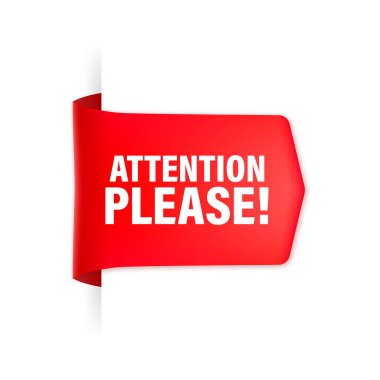 Önemli duyuruların konsept vektör illüstrasyonunun dikkatine. Beyaz arkaplanda kırmızı kurdele izole edildi.