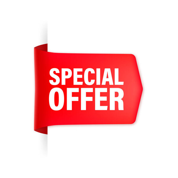 Special Offer red ribbon or price tag. Realistic badge. Vector illustration.