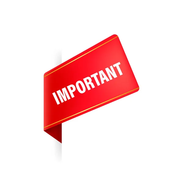 Beyaz arka planda 3 boyutlu önemli kırmızı pankart. Vektör illüstrasyonu.