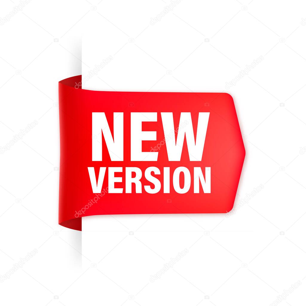 New version red label on white background. Red banner. Vector illustration