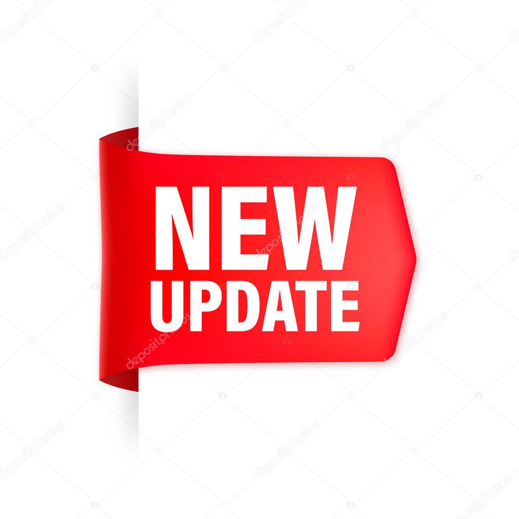 New update red ribbon on white background. Red banner. Vector illustration