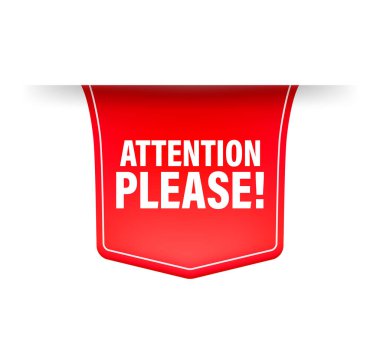 Önemli duyuruların konsept vektör illüstrasyonunun dikkatine. Beyaz arkaplanda kırmızı kurdele izole edildi.