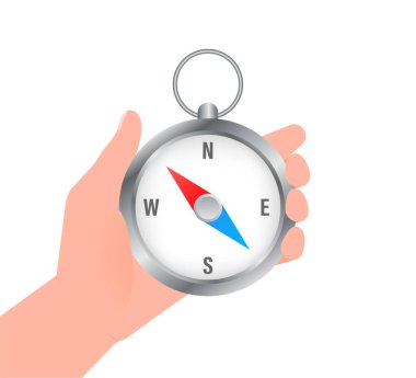 Modern illustration with hand with compass for mobile app design. Flat vector illustration. Arrow icon. vector