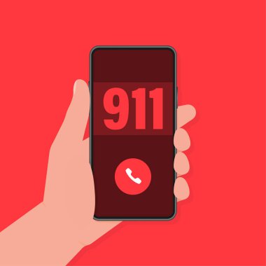 Telefon, çağrı ikonu, akıllı telefon ikon vektör tasarımı. Akıllı telefon 911 'i düz bir şekilde arıyor. Vektör arkaplanı.